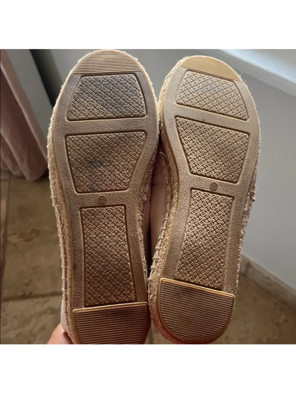 Tory Burch Blush Pink Canvas Espadrille Logo Slip-On